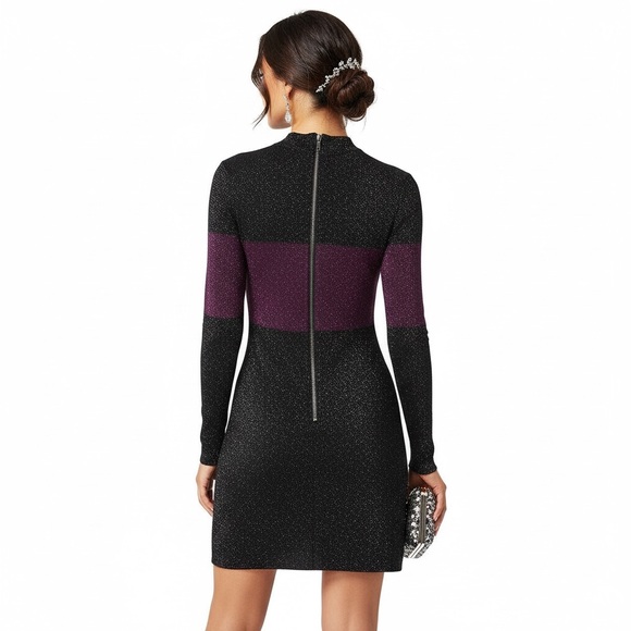 White House Black Market Long Sleeve Dress -‎ Metallic Black & Purple, Bodycon - Picture 4 of 10